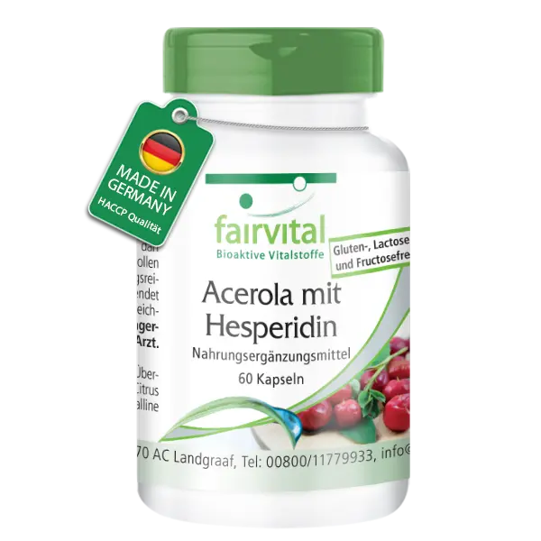 Acerola mit Hesperidin - 60 Kapseln - Schluckfreundlich - Mit Vitamin C - Für Immunsystem; Kollagenbildung uvm. - Vegan | Fairvital